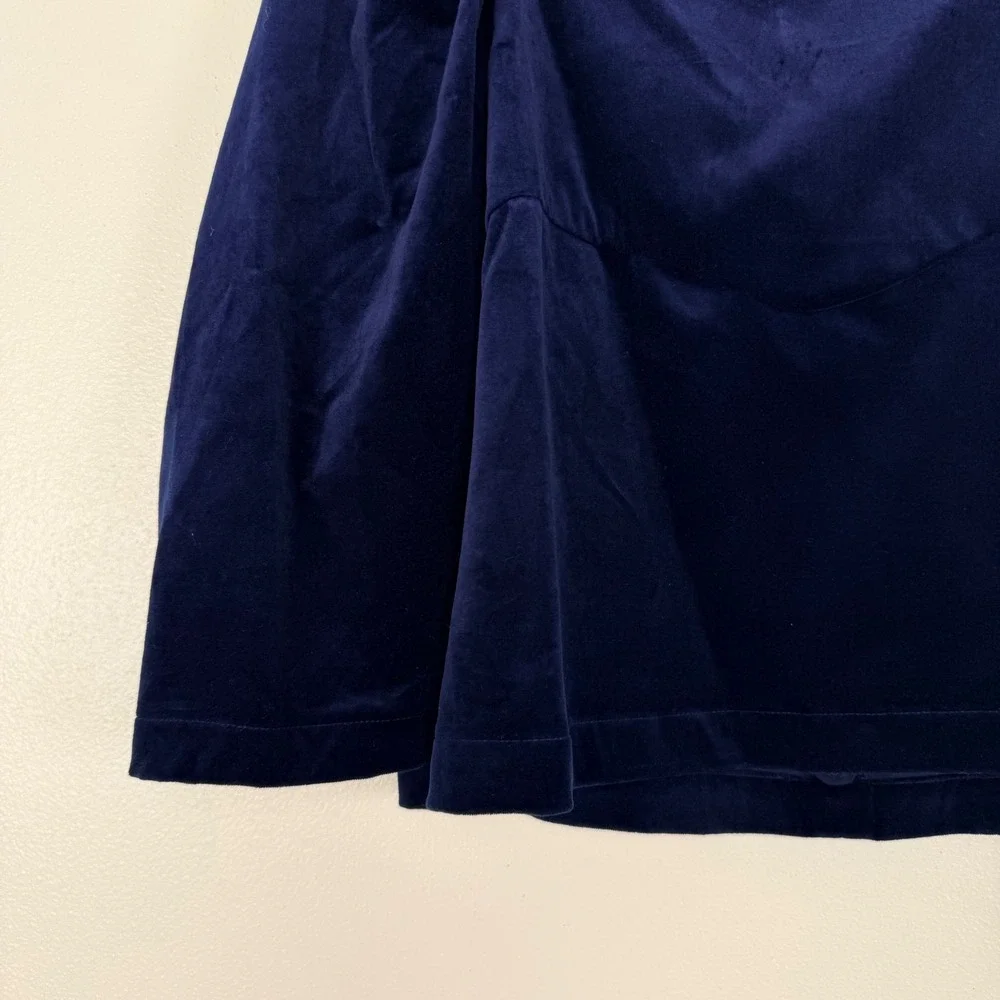 Banana Republic Velvet Top Womens L Navy Blue Puff Sleeve Bow Back Square Neck